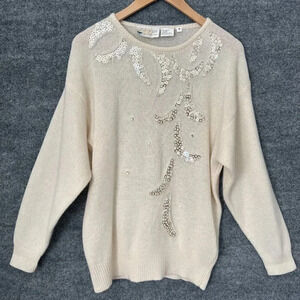 Embellished Cream Sweater - Crew Neck